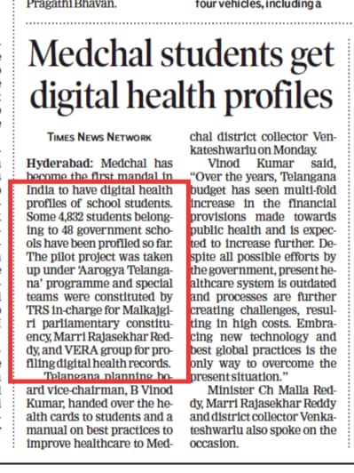 Times of India · Medchal students get digital health cards · 2019
