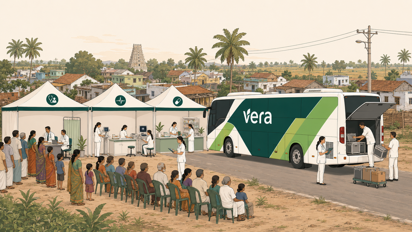 v1.0 Vera Coach + tents deployment at a village
